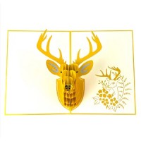 BC Worldwide Ltd handmade 3D pop up Christmas card gold reindeer seasonal greetings, blank card, celebrations card, Xmas gift, decorations, ornaments